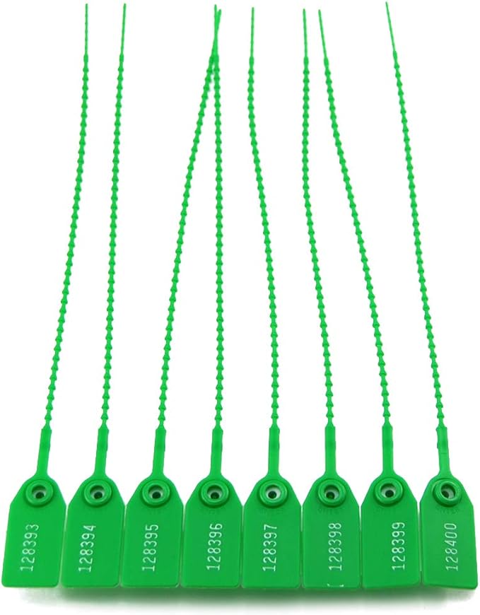 Plastic Security Seals Tamper Evident Tags Self Locking Zip Ties Numbered Pull Tight Signage 250mm for Fire Extinguisher Truck Pack of 100 (Green)