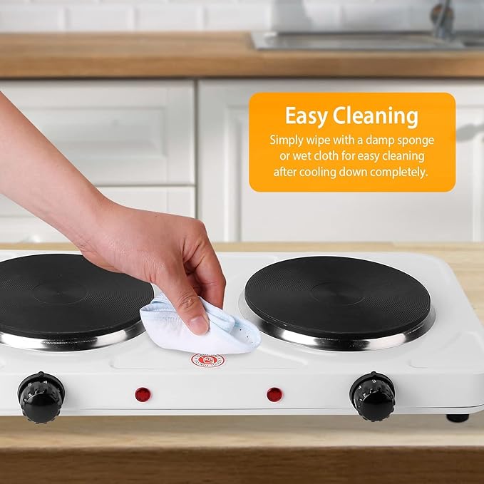 2000W Double Burner Electric, Portable Hot Plate for Cooking, Cooking Stove with 5 Temperature Adjustments, Countertop Burner Cooktop for Kitchen, Dorm (White, 17x8x3")