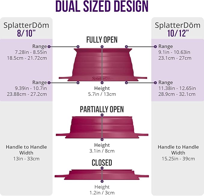 L.I.Q Silicone Splatter Guard – Fits 10 and 12 Inch Pots (25 and 30 Centimeters) – Microwave Safe and Durable SplatterDom - Includes 10” Lid - Food and Oil Splash Guard (Bordeaux, Large)