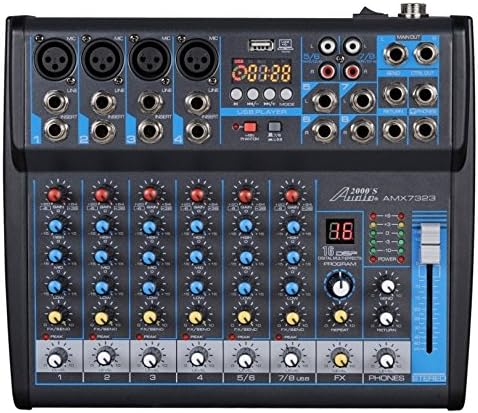 Audio2000'S AMX7323 Professional Eight-Channel Audio Mixer with USB Interface, Bluetooth, and DSP Sound Effects