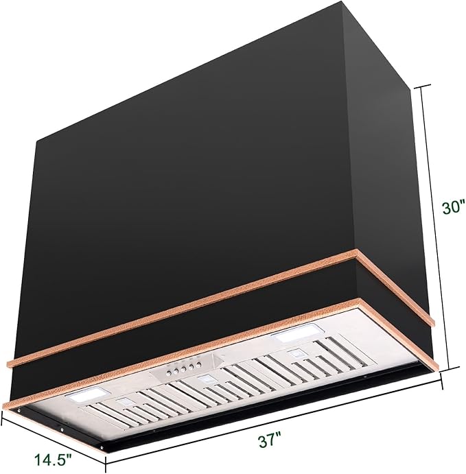 Akicon Range Hood 36 Inch, Stainless Steel Ducted Kitchen Hood with Powerful Motor, Wall Mount Modern Box, 36W X 30H X 14D Inch, AK-HS36HA-JBC (Jet Black with Copper)