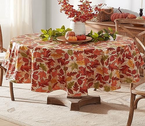 Newbridge Thanksgiving Falling Leaves 60x84 Inch Oval Vinyl Fall Tablecloth