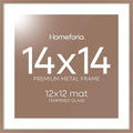 Homeforia 14x14 Picture Frame Mocha, High End Metal 14 x 14 Square Poster Frames with Mat 12 x 12 Photo, 14x14 Mocha Frame Matted to 12x12 Print, 14by14 Thin Frames, Tempered Glass, Wall Kit, Set of 1