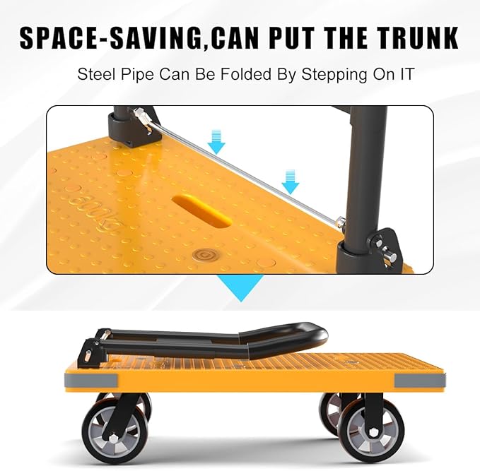 WUD Push Cart, Folding Mobile Platform Trolley,Thickened and Reinforced, 360° Swivel Wheels,35.4 “L x 23.6 ”W, 1323 lb. Yellow