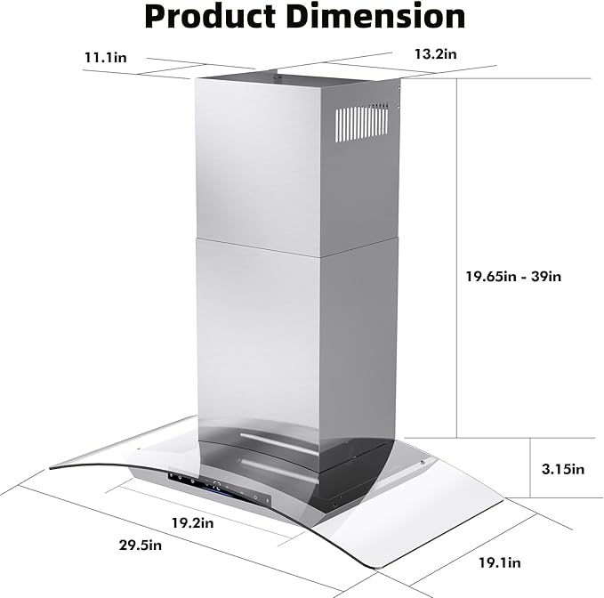30 inch Wall Mount Range Hood 900 CFM Ducted/Ductless Convertible, Kitchen Chimney Vent Stainless Steel with Gesture Sensing & Touch Control Switch Panel, 2 Pcs Adjustable Lights