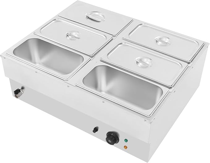 DYNAMI 110V 1500W Commercial Buffet Food Warmer,Large Capacity 6 Pan(1.8Gal*6) Stainless Steel Soup Warmer Electric Countertop Steam Table w/Intelligent Thermostat Design,for Parties Buffet Catering