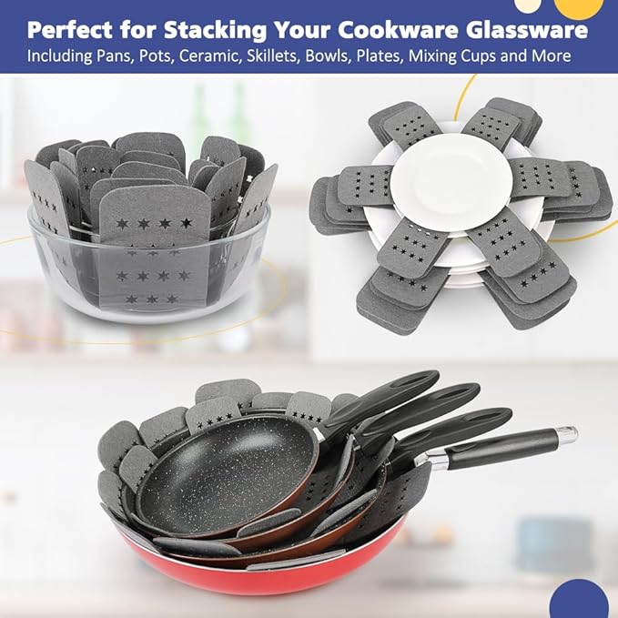 BYKITCHEN 3PCS Silicone Pan Protectors with 6PCS Felt Pan Pot Separators Dividers Pads for Stacking and Protecting Your Cookware, Compatible with Hexclad Cookware Set, Tfal Nonstick Frying Pans &More