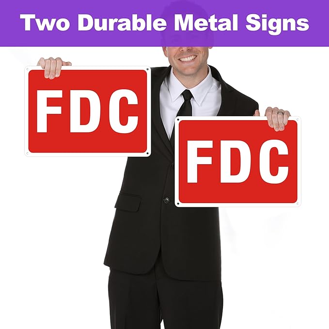 FDC Sign, 2 Pack FDC Sign Outdoor Aluminum Metal Sign, FDC Signs for Fire Department Connection, UV Protected Weather Resistant and Easy to Install (Size: 10x7 inches)