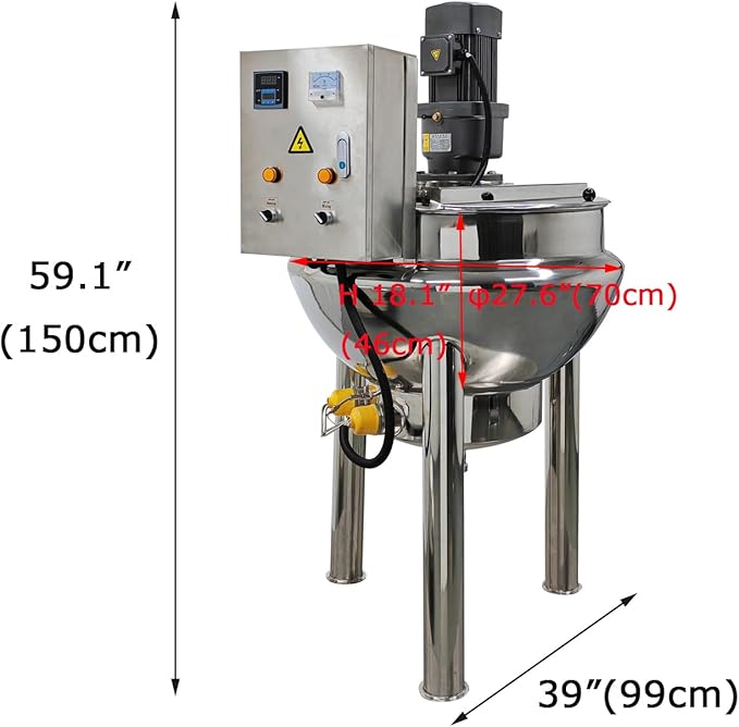 220V 100L Electric Jacketed Kettle - Commercial Heating Cooking Machine for Soup, Beverages, Jams & Sandwiches - High-Efficiency Steam Pot, Food Warmer 26.5 Gallon