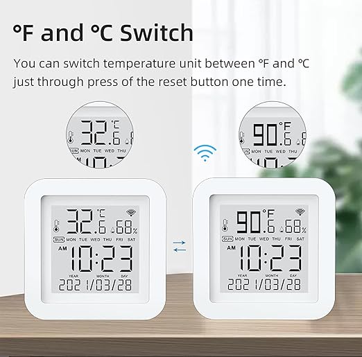 Smart WiFi Temperature Humidity Monitor: TUYA Wireless Temperature Humidity Sensor with APP Notification Alerts, WiFi Thermometer Hygrometer for Home Pet Garage,Compatible with Alexa