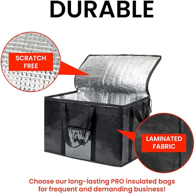 NZ home Insulated Bags for Food Delivery (3XL PRO) Grocery Shopping Cooler Bag, Pizza Delivery, Hot & Cold Catering Tote, Reusable, Foldable & Heavy Duty (2 Pack, Red)