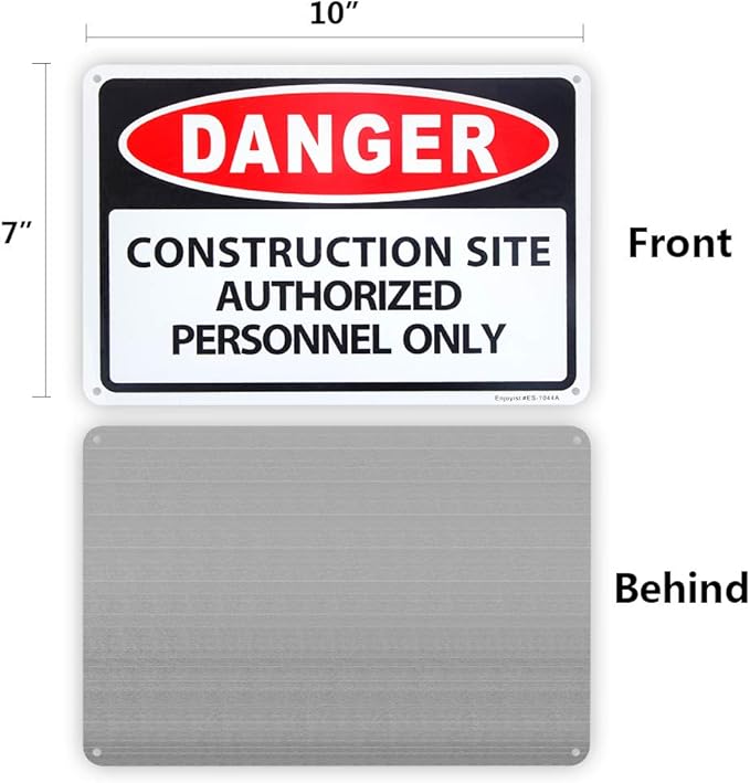 2 Pack Danger - Construction Site Authorized Personnel Only Sign, 10"x 7" .04" Aluminum Sign Rust Free Aluminum-UV Protected and Weatherproof