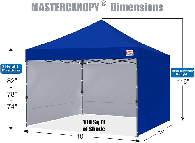 MASTERCANOPY Heavy Duty Pop-up Canopy Tent with Sidewalls (10x10,Blue)