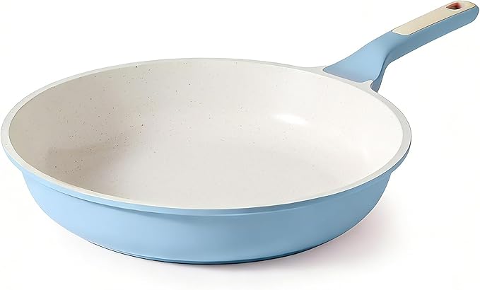 SENSARTE Nonstick Ceramic Frying Pan 12.5-Inch, Healthy Non Toxic Skillet, Induction Compatible Omelet Pan with Heat Resistant Handle, PFAS-Free, Blue
