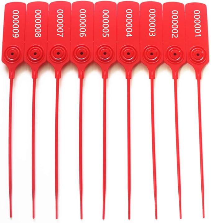 Pull-tite Security Seal Tamper Resistant Tags Plastic Padlock Sign Ties Numbered (Red, 100pcs)