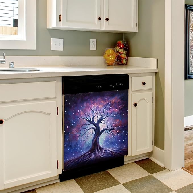 Dishwasher Magnet Cover Starry Sky Galaxy Tree Refrigerator Covers Magnetic Sheet Sticker Farmhouse Kitchen Decorative Home Cabinet Decals Appliances Stickers, 23x26 inch