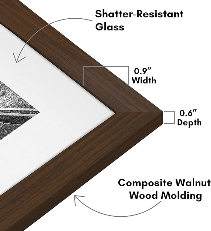 Americanflat 11x14 Picture Frame with Shatter-Resistant Glass - Use as 8x10 Frame with Mat or Display 11x14 Photo Without Mat - Signature Collection - Picture Frames for Wall Display - Walnut