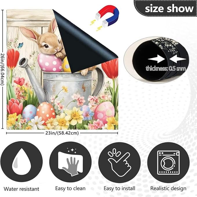 Easter Bunnies Dishwasher Magnet Cover,Pastoral Flowers Butterfly Magnetic Dishwasher Cover Vinyl Sticker,Eggs Fridge Door Cover Magnets Art Skin Panel Decal,Home Decor Decal,23"X26"
