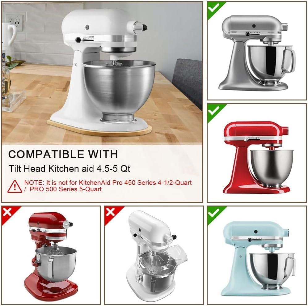Sliding Mat for Kitchen aid 4.5-5 Qt Stand Mixer with 1Pc Cord Organizer and 3Pcs Attachment Holder for Kitchen Appliance Slider Counter, Moving Tray (Bamboo, Natural)