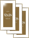 Homeforia 12x24 Picture Frame Bronze, High End Metal 12by24 Brass Poster Frames with Mat 8x20 Photo, 12 x 24 Panoramic Frames Matted to 8 by 20 Print, 24by12 Frames, Tempered Glass, Wall Kit, Set of 3
