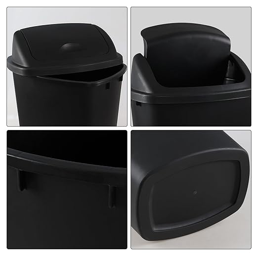 4 Pack 6.6 Gallon Black Garbage Bins, Plastic Trash Can with Swing Lid