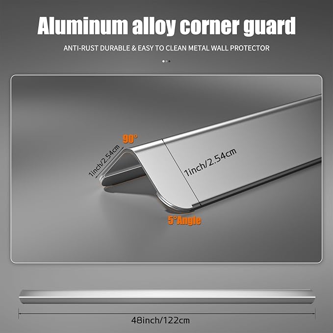 1x1x48 Inches 304 Stainless Steel Wall Corner Guards (10-Pack) Heavy Duty Rounded Corner Protector, Smooth Folded Edge Design for Wall Protection Stainless Steel Slab