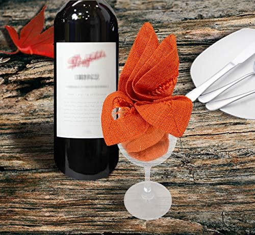 Set of 4 Handcrafted Solid Orange Color Thanksgiving Dinner Napkins, Double-Hemstitched, Square 12 x 12 Inches