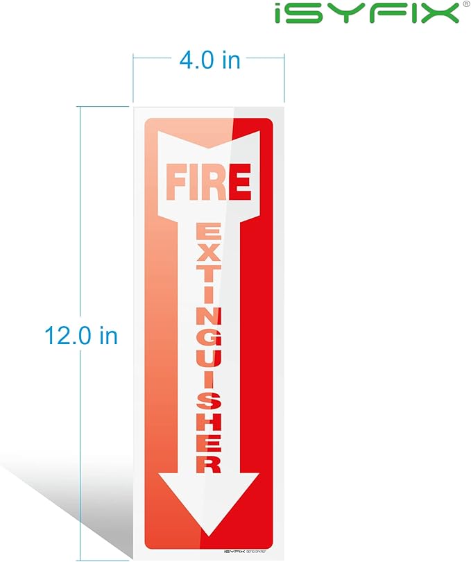 iSYFIX Fire Extinguisher Reflective Sticker Sign – 5 Pack 4x12 – Premium Self-Adhesive Vinyl, Laminated for Ultimate UV, Weather, Scratch, Water and Fade Resistance, Indoor and Outdoor