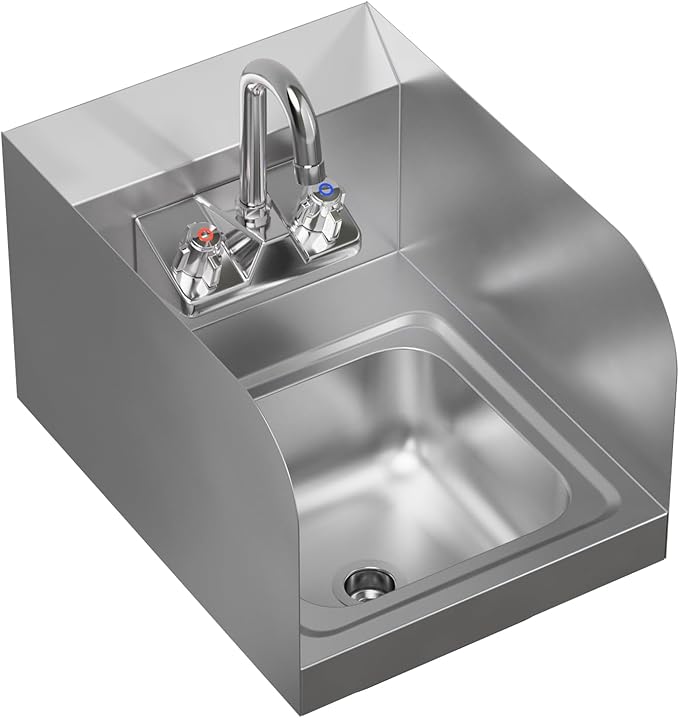 Commercial Stainless Steel Wall Mounted Hand Sink 12" x 16" with Side Splash and Gooseneck Faucet | NSF