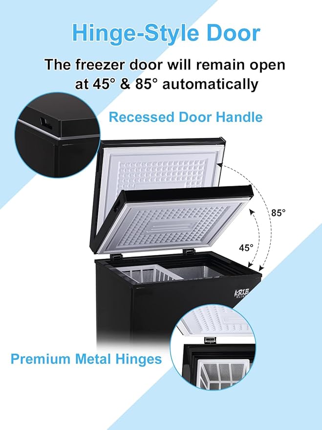 Chest Freezer 3.5 Cu.Ft Mini 7 Gears Temperature Control Compact Deep Freezer with Top Open Door and Removable Storage Basket Black