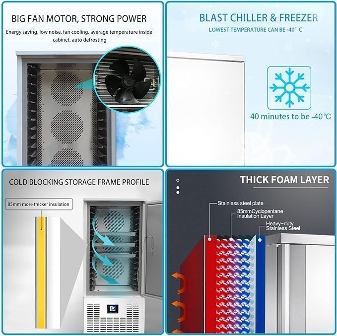 Kolice Commercial Heavy Duty 5 Trays Bakery Shock Freezing Blast Chiller & Freezer, Chest Freezer, Frozen Dough Blast Freezer for Restaurant, School Kitchen-Lowest Temperature -40°F(-40°C)