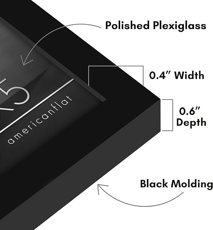 Americanflat 3.5x5 Picture Frame with Polished Plexiglass - Streamline Collection - Thin Border Picture Frame for Wall Display - Hanging Hardware Included - Black