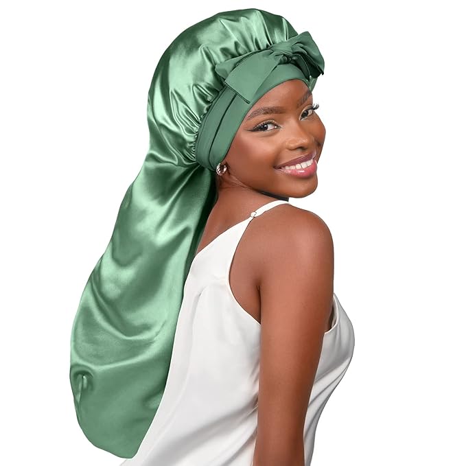 YANIBEST Long Bonnet Satin Bonnet for Sleeping Braid Bonnet with Tie Band Silk Sleep Bonnet for Women Locs