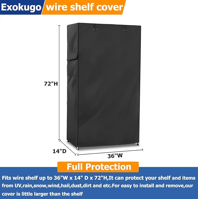 Wire Shelf Cover,600D Heavy Duty 100% Waterproof Shelf Covers for Wire Shelving,Outdoor Storage Shelves Cover for Metal Rack,36" W x 14" D x 72" H,Black