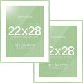 Homeforia 22x28 Sage Green Picture Frame, High End Metal 22x28 Poster Frames with Mat 18x24 inch Photo, 22 x 28 Thin Frame Matted to 18 x 24 Art, 28x22 Large Frames, Tempered Glass, Wall Kit, Set of 2