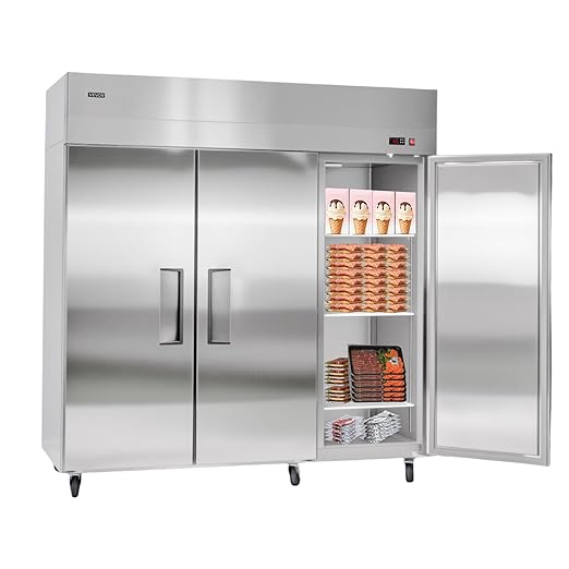 VEVOR Commercial Reach-In Freezer 72" W, 52 Cu.Ft Stainless Steel Upright Freezer with Three Doors, Auto-Defrost, 12 Adjustable Shelves, -11 to 14℉ Temp Control, UL Certified