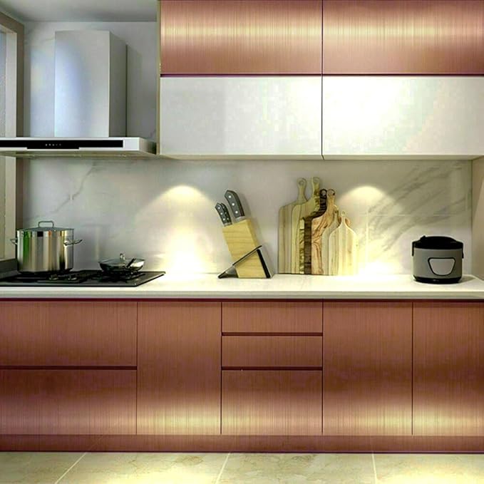 Hopepak Rose Gold Contact Paper Peel and Stick Wallpaper Stainless Steel Contact Paper Countertop Metallic Wallpaper for Kitchen Backsplash DIY Decor Fridge Appliances Cover 17.3''X78.7''