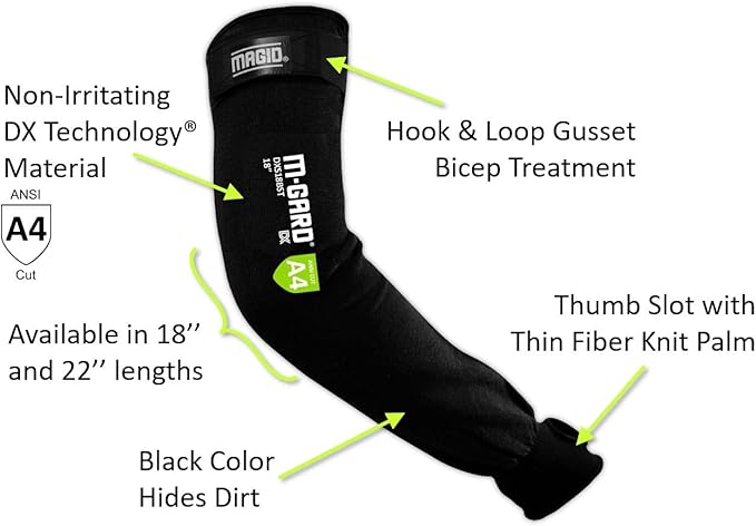 MAGID Cut Resistant Protective Arm Sleeves with Thumb Slot, 10 Pair, Black I Thumbslot: Yes, 18"