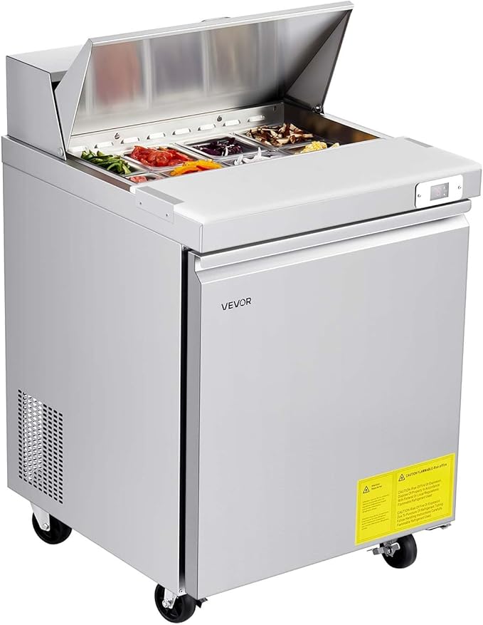VEVOR Commercial Refrigerator, 28" W Sandwich/Salad Prep Refrigerated Table, Stainless Steel Food Prep Station Fridge with 8 Pan, for Restaurant, Bar, Shop, 7.1 Cu. Ft Refrigerator Single Door, Silver