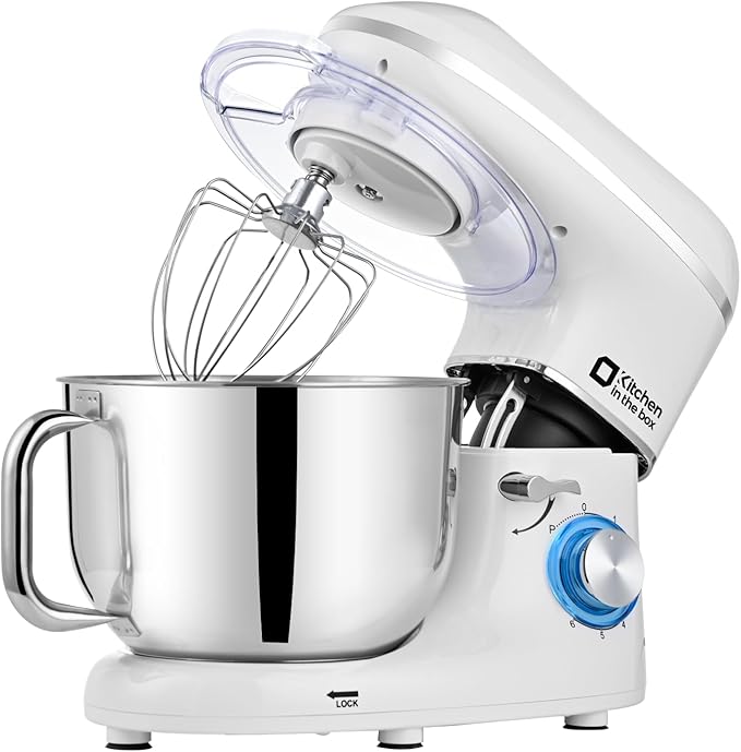 Kitchen in the box Stand Mixer, 6.5QT 660W Kitchen Electric Mixer, 6-Speed Tilt-Head Food Mixer with Dough Hook, Wire Whip and Beater (White)
