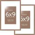 Homeforia 6x9 Picture Frame Mocha, High End Metal 6 x 9 Frames with Mat 4 by 6 for Print, Photo Frame 6x9 Mocha Matted to 4x6 inches Art, 6by9 Wall or Tabletop Frames, Tempered Glass, Wall Kit, Set of 2