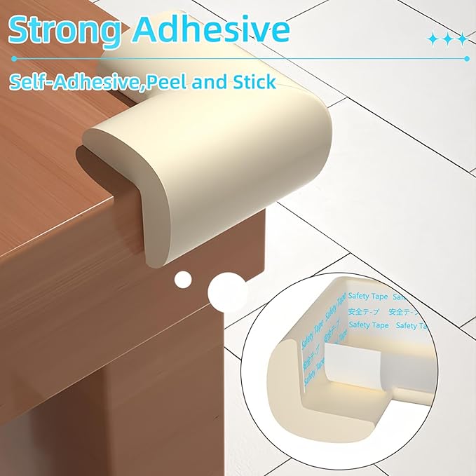 Baby Proofing Edge & Corner Protectors, 1 Roll White Foam L-Shape Self-Adhesive Bumper Strip, Soft Shock-Absorbent Wall & Furniture Safety Bumpers for Nursery, Kitchen, Fireplace, Table, Desk