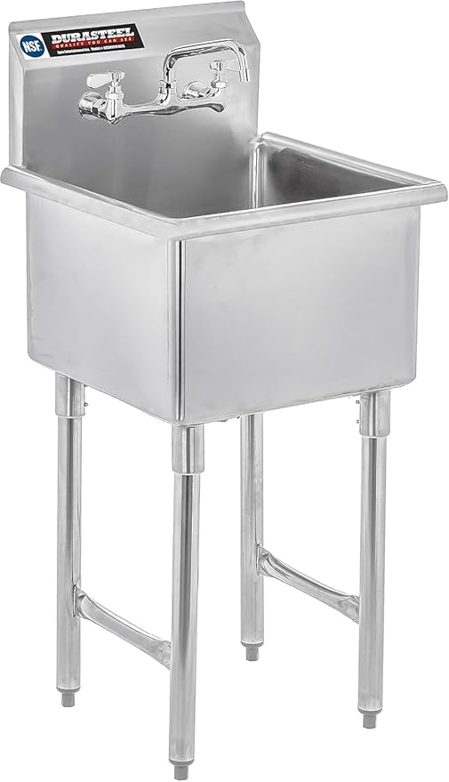 DuraSteel 304 Stainless Steel Utility Sink - 18 Inch Freestanding Prep Sink with Faucet - Dual CEC & NSF Certified Wash Station for Kitchen, Laundry, Garage & Restaurant