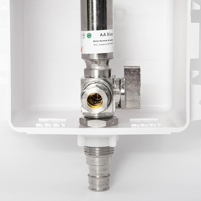 EFIELD Pex Dishwasher Outlet Box, 1/2-Inch Pex F1960 Expansion Fitting Connection with Installed 1/4-Turn Ball Valve, White (Copper Hammer Arrestor),(DW008)