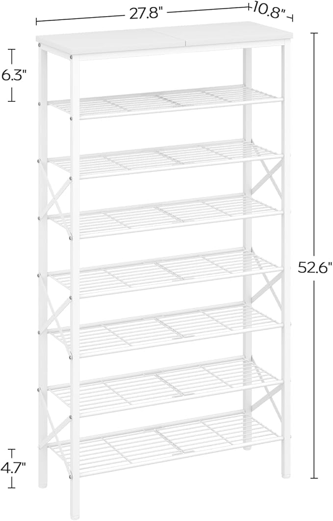 8 Tier Shoe Rack, Shoe Storage Organizer, Large Capacity Shoe Shelf Holds 32 Pairs of Shoes, Sturdy and Stable, for Entryway, Hallway, Closet, Dorm Room, White SS08WW