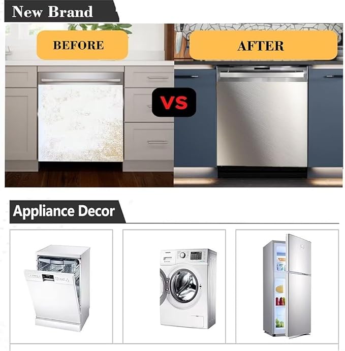 Brushed White Stainless Steel Dishwasher Magnet Cover, Magnetic Dishwasher Cover Front Door Panel Decal Kitchen Decor, Home Appliance Sticker Dishwasher Covers, 23"x 26"
