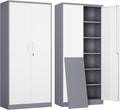 Yizosh Metal Garage Storage Cabinet with 2 Doors and 5 Adjustable Shelves - 71" Steel Lockable File Cabinet,Locking Tool Cabinets for Office,Home,Garage,Gym,School (Gray White)