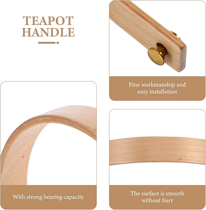 Kichvoe Wooden Teapot Handle Replacement Set 2 Pieces Heat-Resistant Beech Wood Kettle Carry Handles 4.7 X 3.5 Inches Compatible with Ceramic and Metal Teapots for Kitchen and Home Use