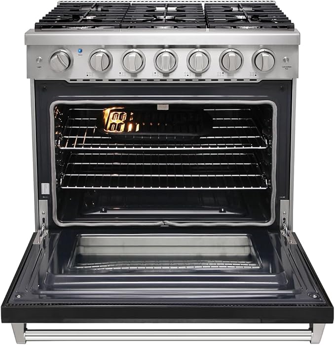 KOSTCH 36 inch Professional Freestanding Pro-Style Natural Gas Range or Liquid Propane Gas Range with 6 Burners, 6.0 cu.ft. Oven Capacity, in Stainless Steel - KOS-36RG03M (Black)