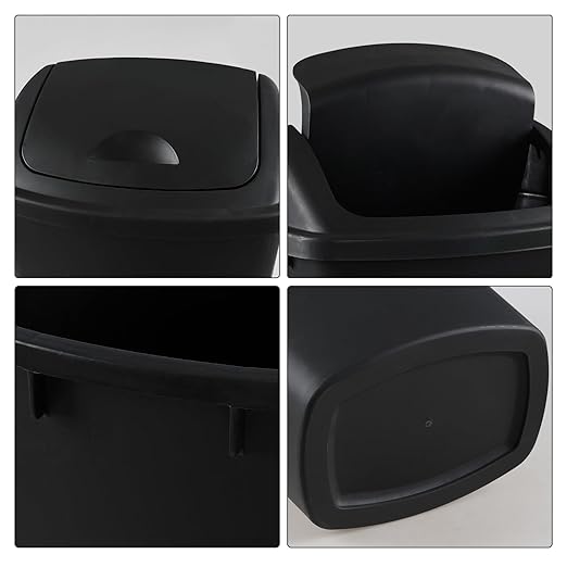 4-Pack Swing Top Wastebasket, Sleek Trash Can, 10 Gallon, Black Modern Garbage Bin for Kitchen, Bathroom, Garage and Workspace, Fits 10 Gal Liners